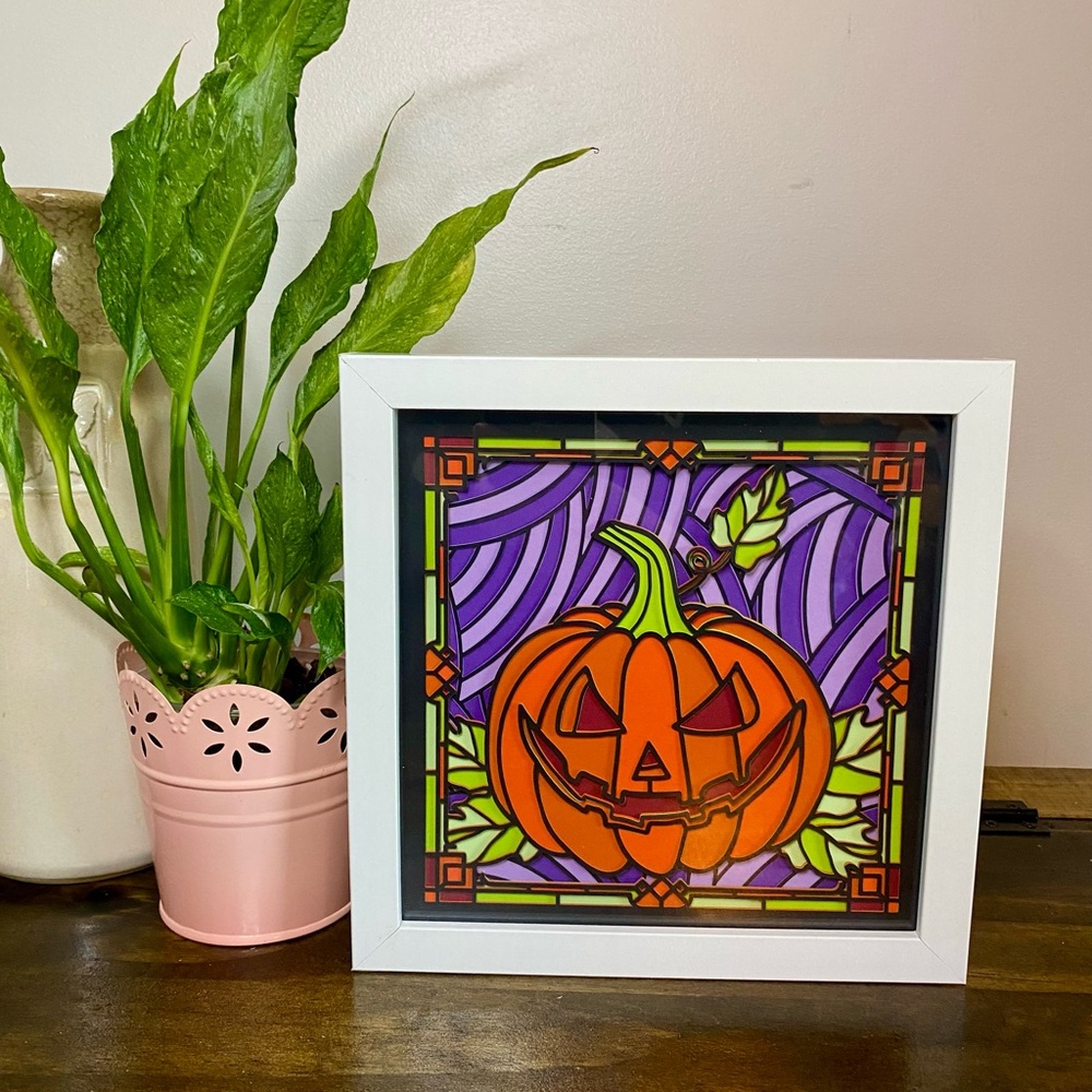 3D Halloween Stained Glass Pumpkin Shadowbox